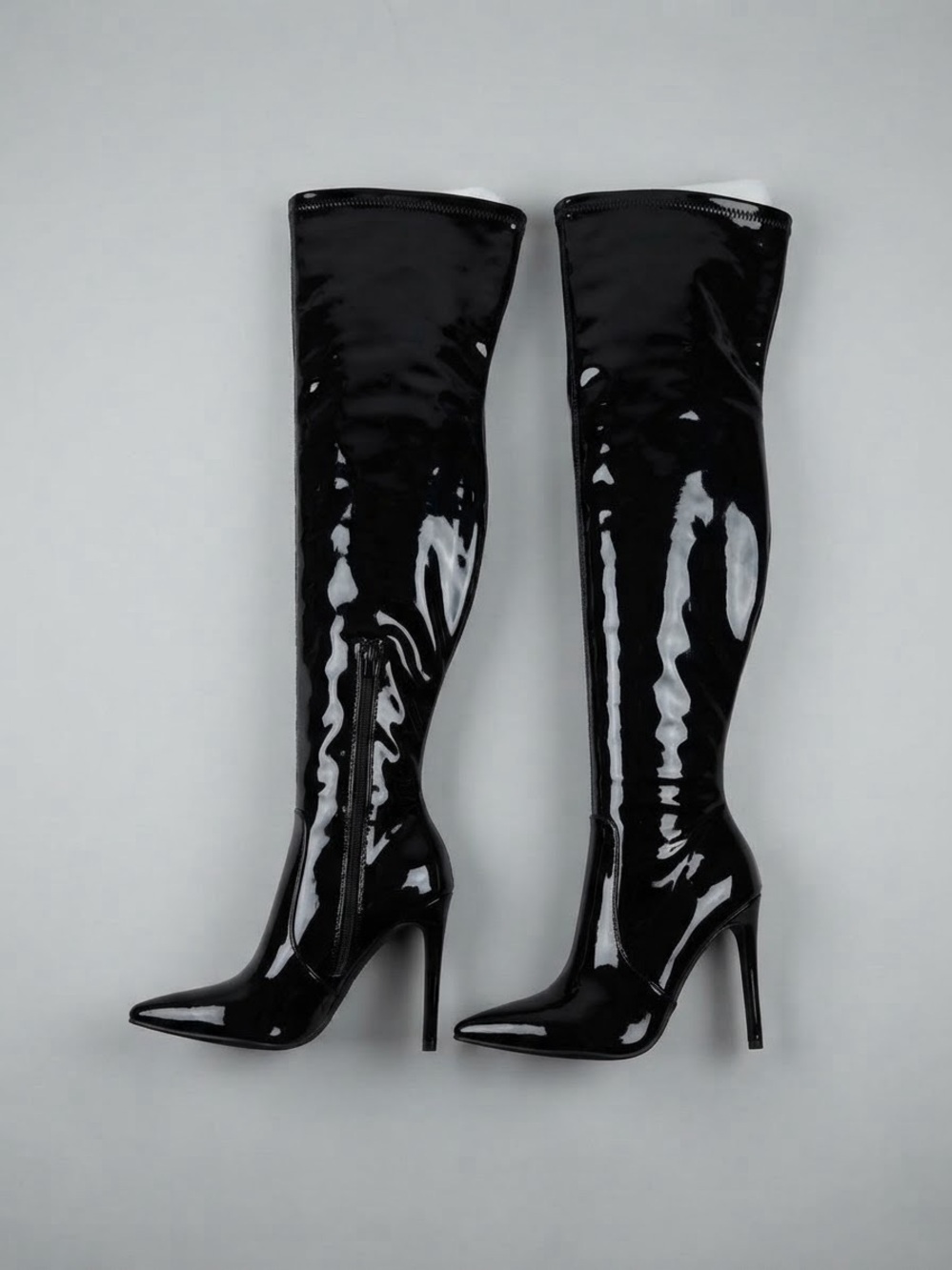 Forever 21 Black Patent Over-the-Knee Stiletto Boots Size 7.5